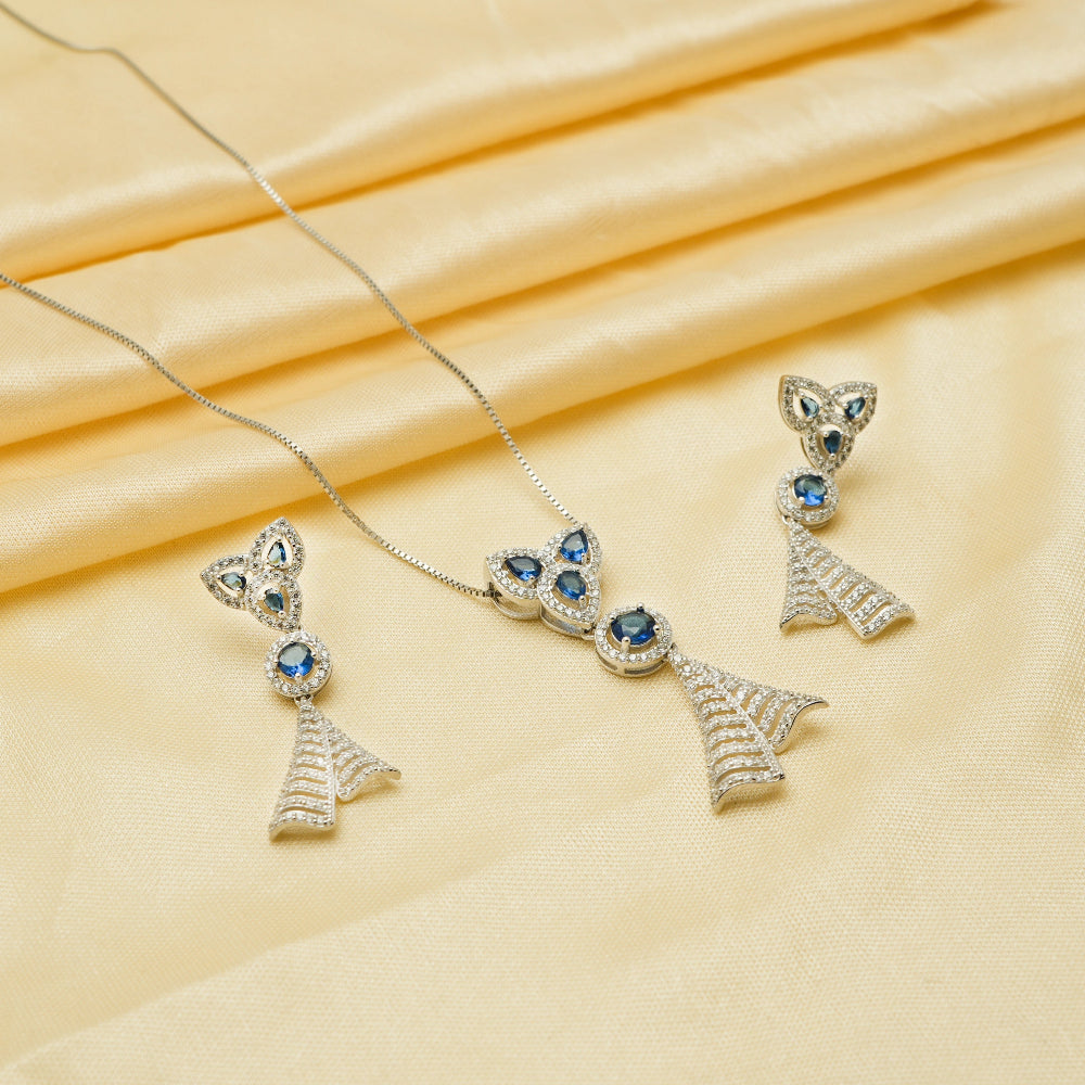 925 Silver Blue Elegance Chain Pendant - 925 sterling silver pendant by Tassya Silver