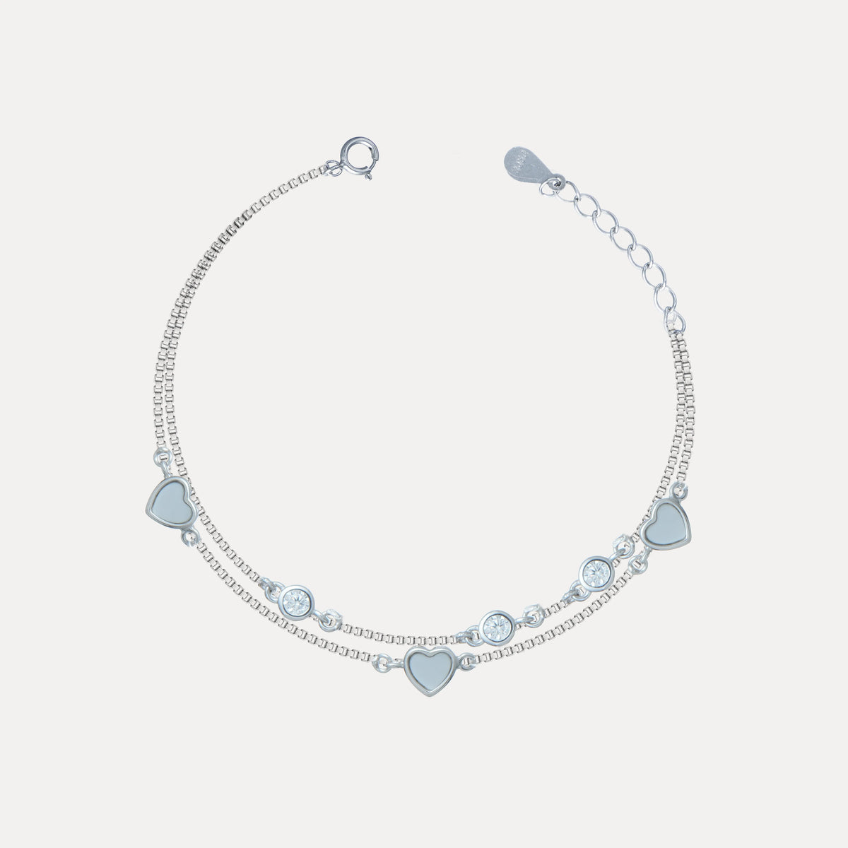 925 Silver Double Chain Heart Bracelet - 925 sterling silver bracelet by Tassya Silver