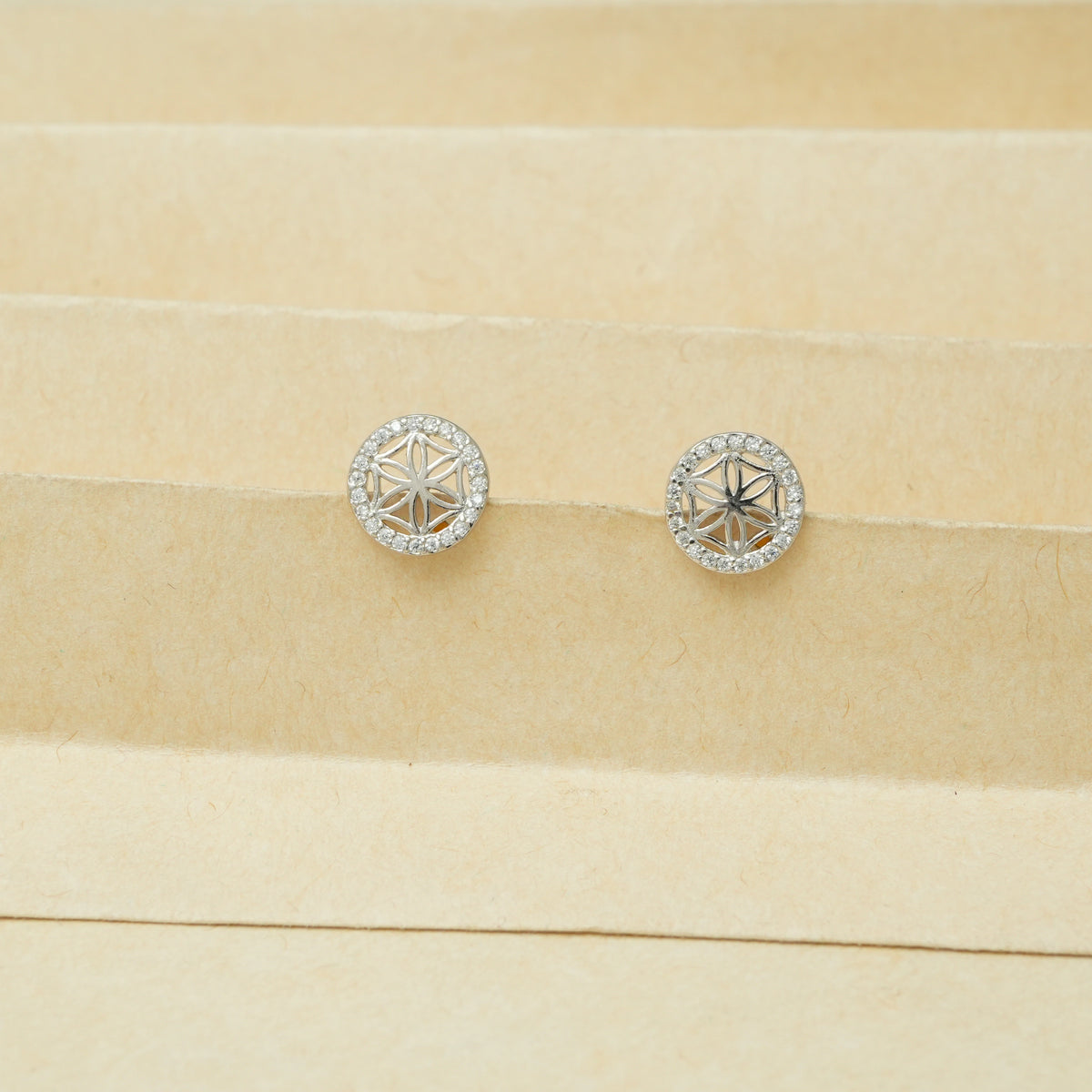 925 Silver Round Petal Studs - 925 sterling silver earrings by Tassya Silver
