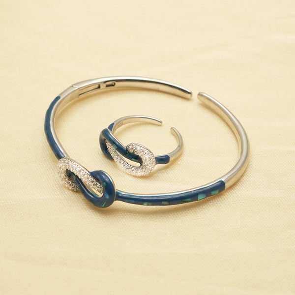 925 Silver Blue Infinity Kada & Ring Set