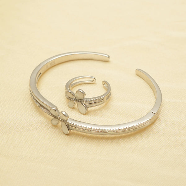 925 Silver Daisy Shine Kada & Ring Set