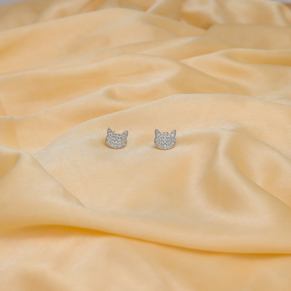 925 Silver Sparkle Cat Baby Earrings - 925 sterling silver earrings by Tassya Silver