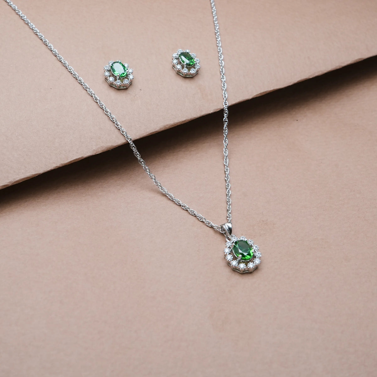 925 Silver Elara Green Radiance Set - 925 sterling silver jewellery set by Tassya Silver