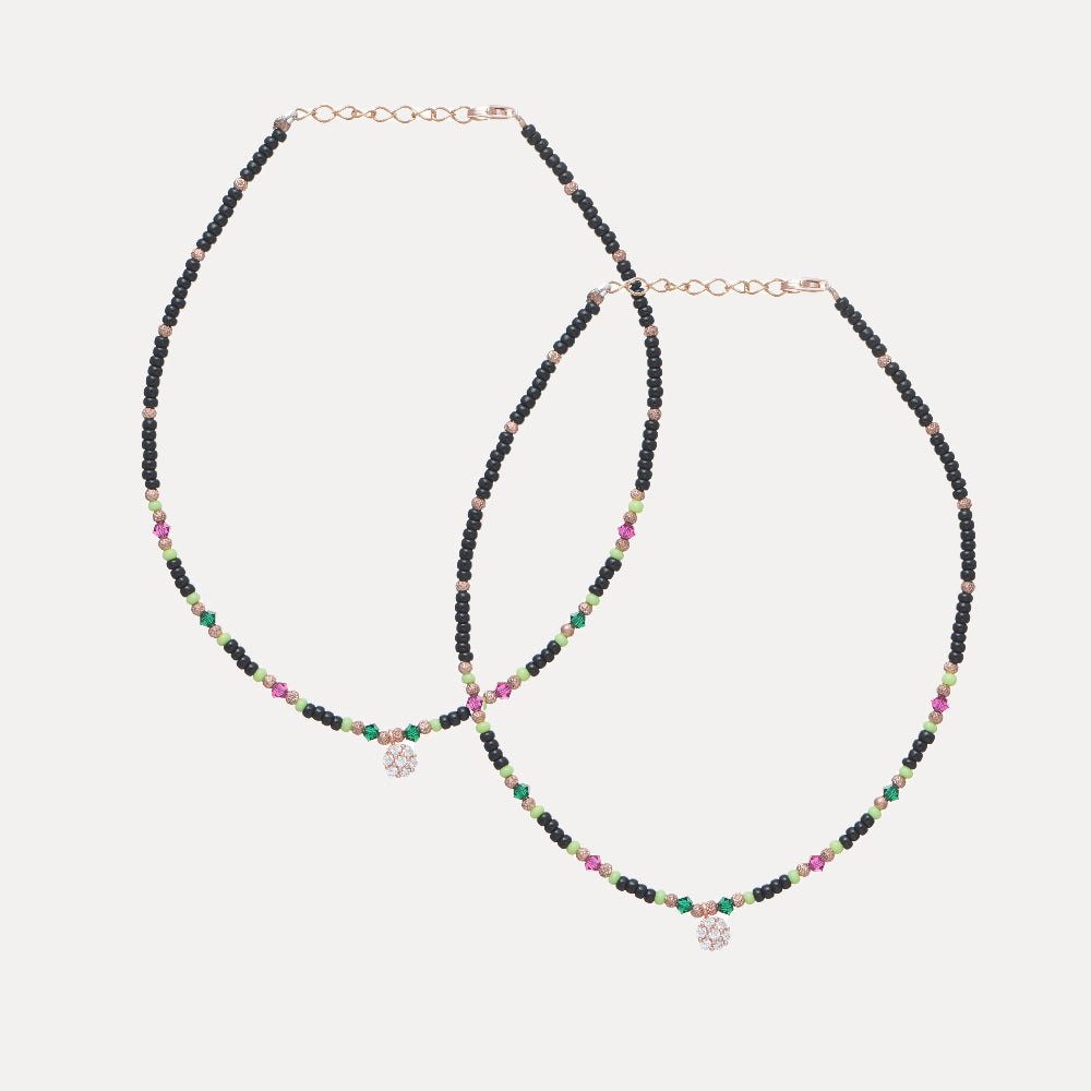 925 Silver Multi-Color Bead Anklet - 925 sterling silver anklet by Tassya Silver