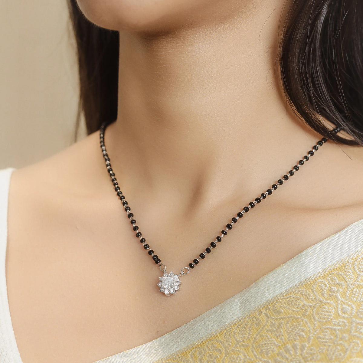 925 Silver Diamond Bloom Mangalsutra - 925 sterling silver mangalsutra by Tassya Silver