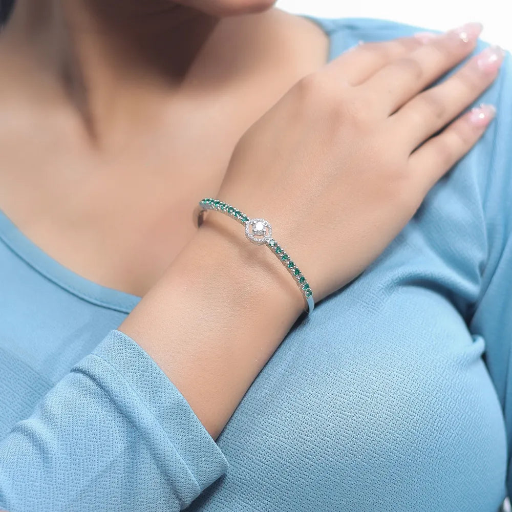 925 Silver Emerald Diamond Dream Kada - 925 sterling silver bracelet by Tassya Silver