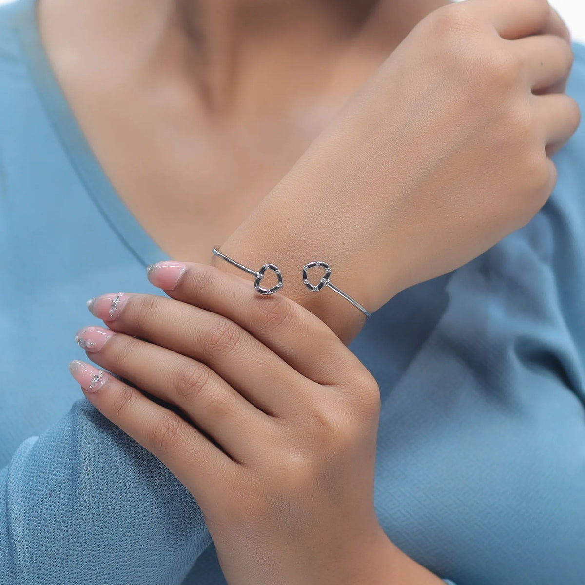 925 Silver Open Heart Kada - 925 sterling silver bracelet by Tassya Silver