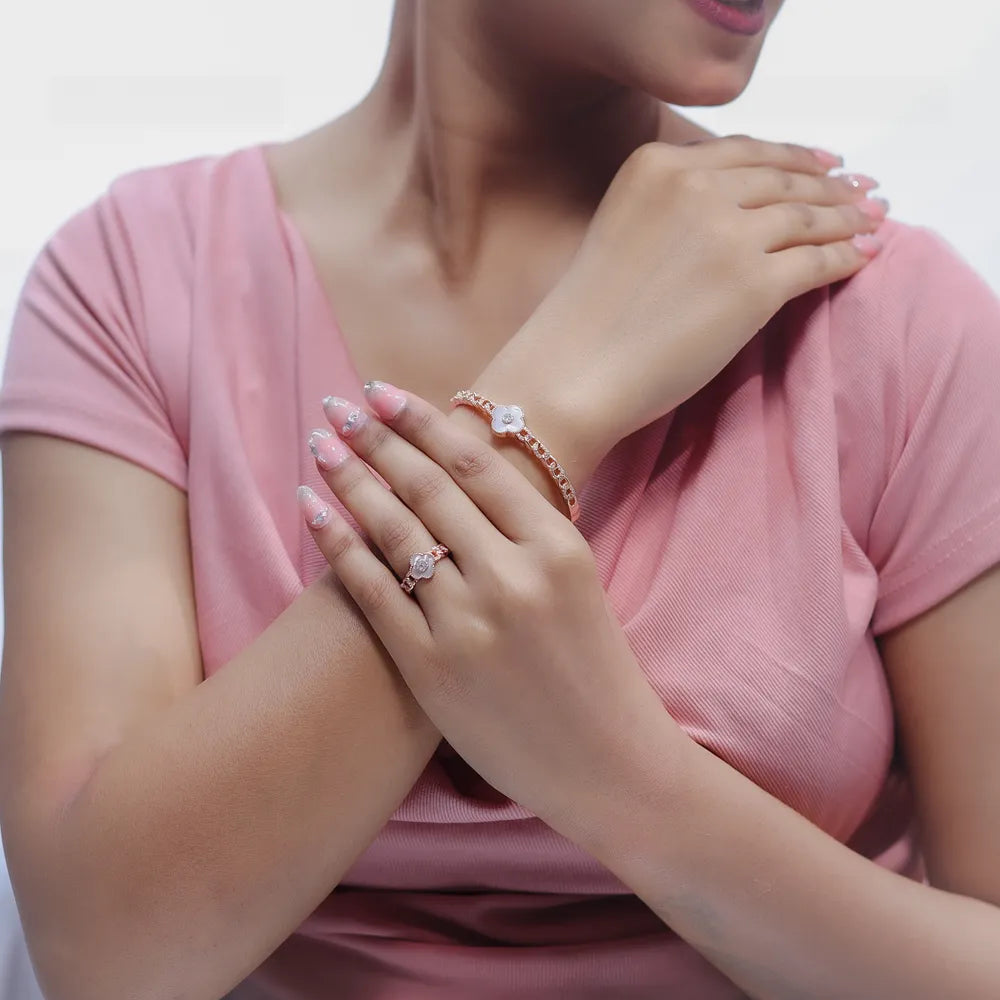 925 Silver Rosé Glow Kada & Ring Set - 925 sterling silver bracelet by Tassya Silver