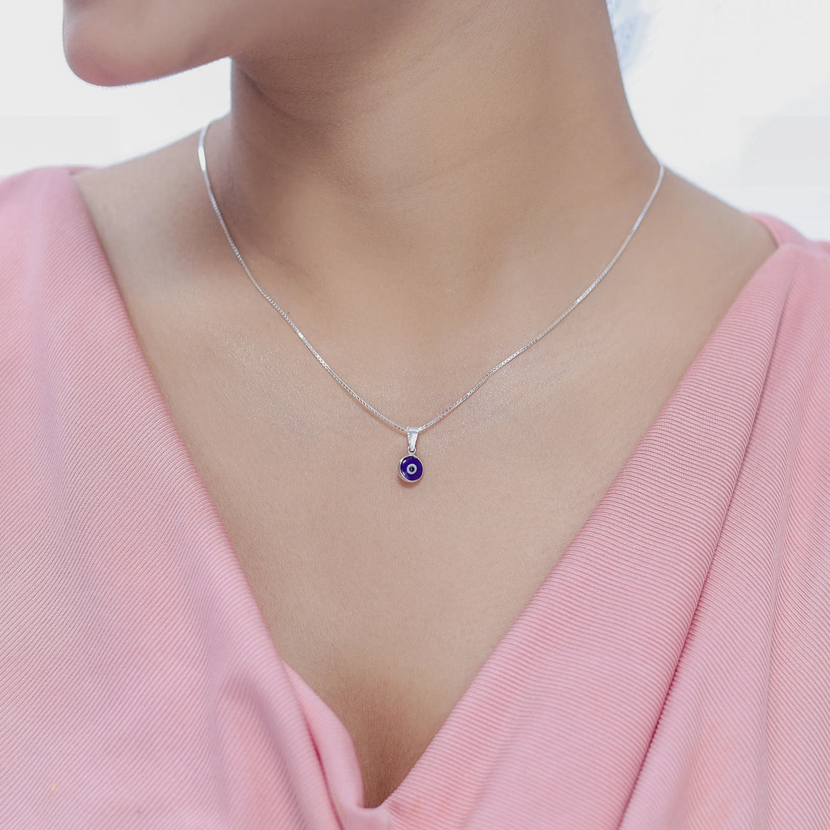 925 Silver Blue Nazar Protection Chain Pendant - 925 sterling silver pendant by Tassya Silver