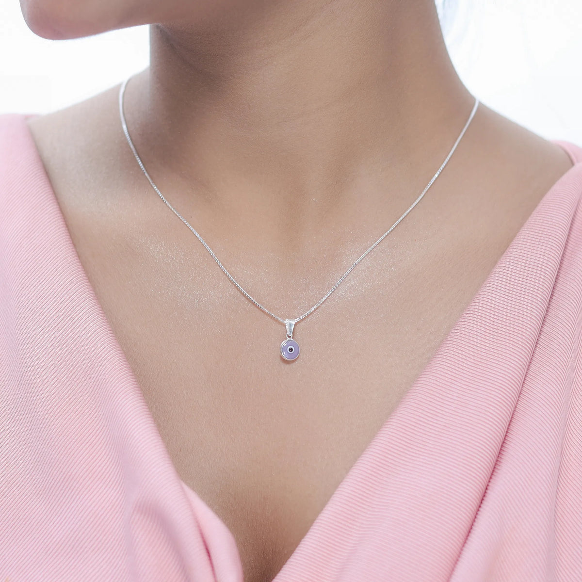 925 Silver Purple Evil Eye Chain Pendant - 925 sterling silver pendant by Tassya Silver