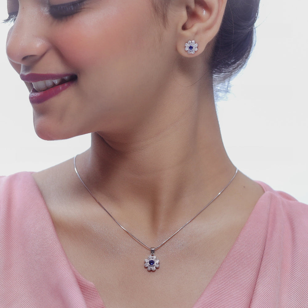 925 Silver Blue Blossom Chain Pendant - 925 sterling silver pendant by Tassya Silver