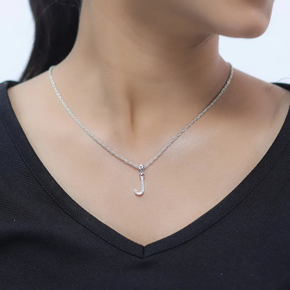 925 Silver "J" Initial Chain Pendant - 925 sterling silver pendant by Tassya Silver