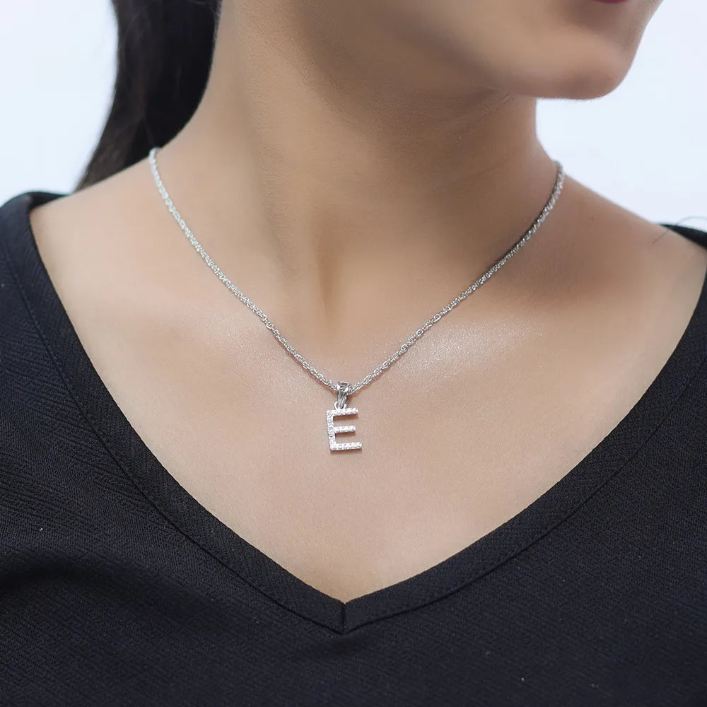 925 Silver "E" Initial Chain Pendant - 925 sterling silver pendant by Tassya Silver