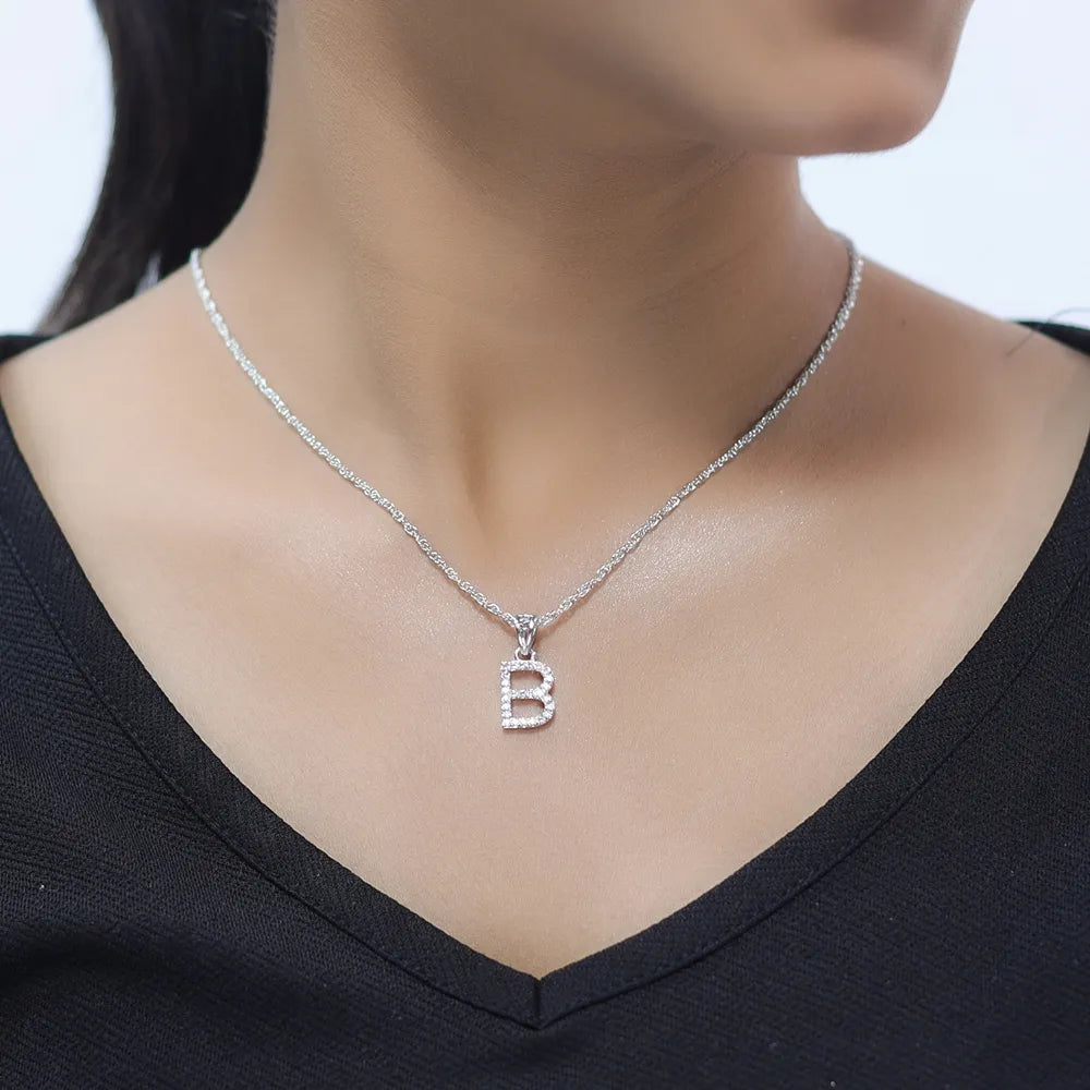925 Silver "B" Initial Chain Pendant - 925 sterling silver pendant by Tassya Silver