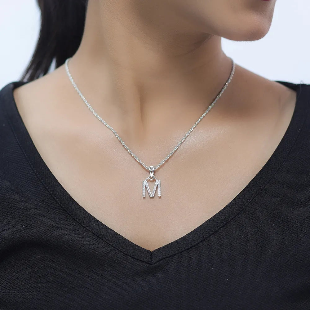 925 Silver "M" Initial Chain Pendant - 925 sterling silver pendant by Tassya Silver
