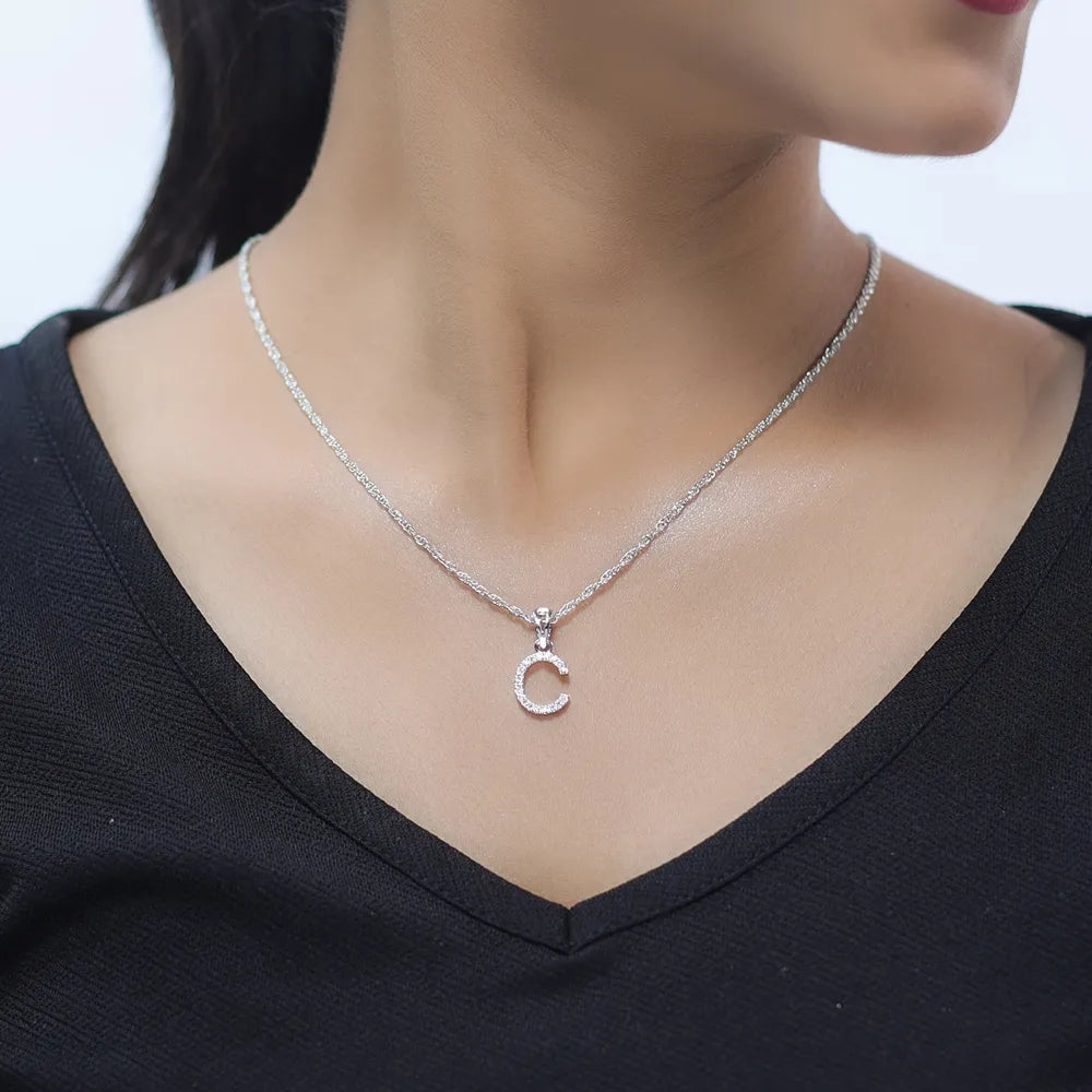 925 Silver "C" Initial Chain Pendant - 925 sterling silver pendant by Tassya Silver