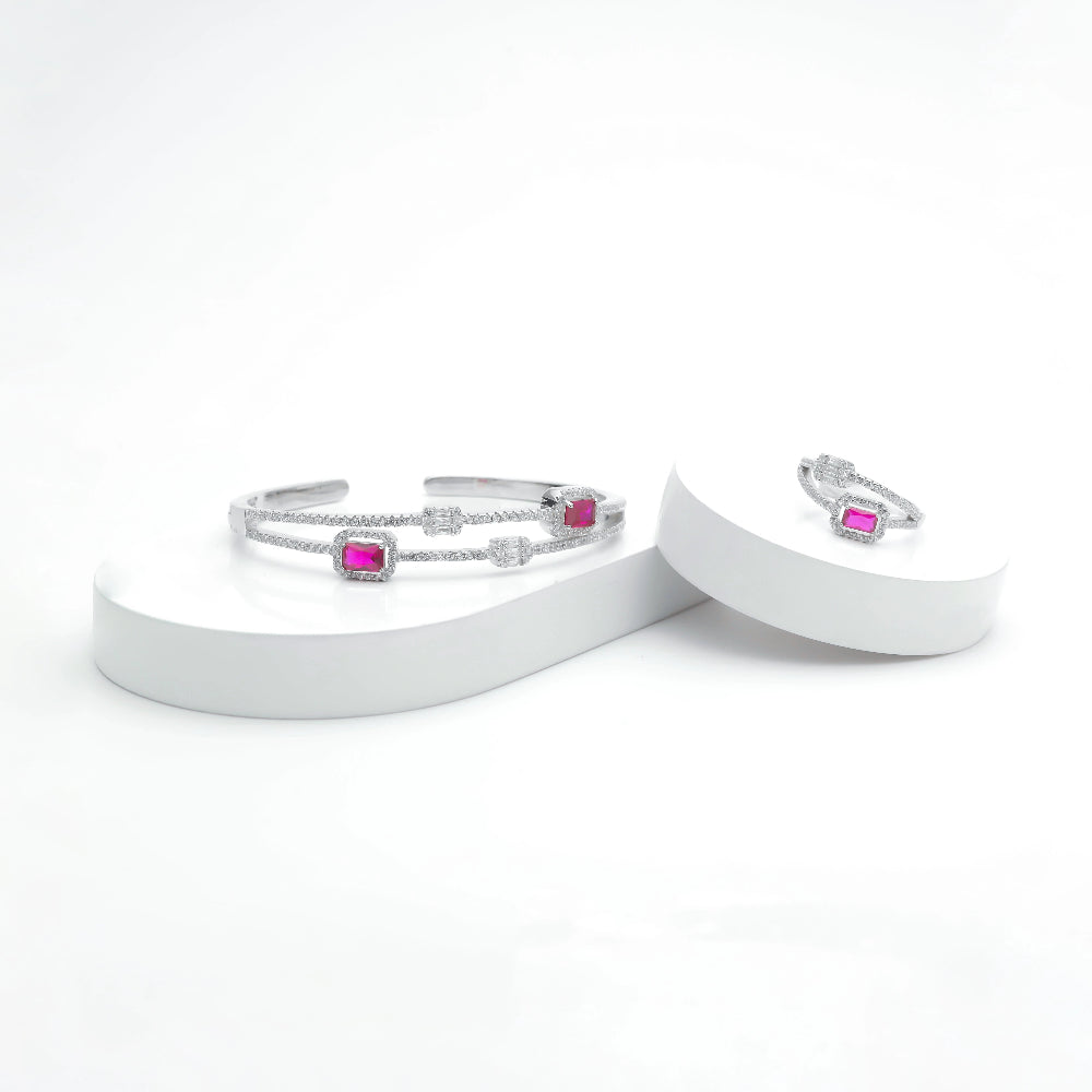 925 Silver Ruby Scarlet Star Bracelet Ring Set - 925 sterling silver bracelet by Tassya Silver