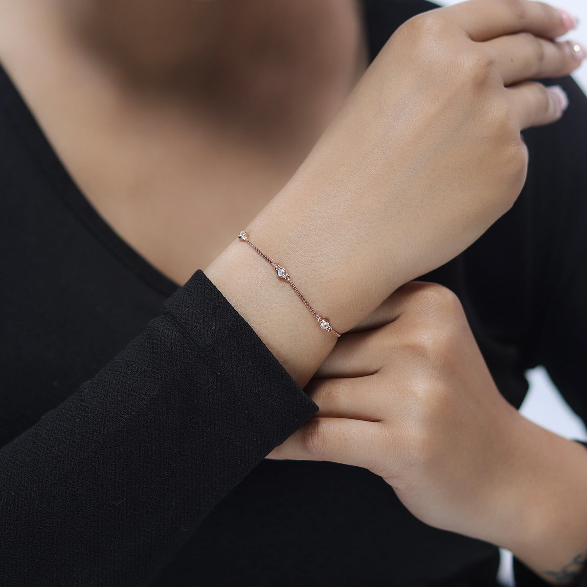 925 Silver Rose Gold Spark Circle Bracelet - 925 sterling silver bracelet by Tassya Silver