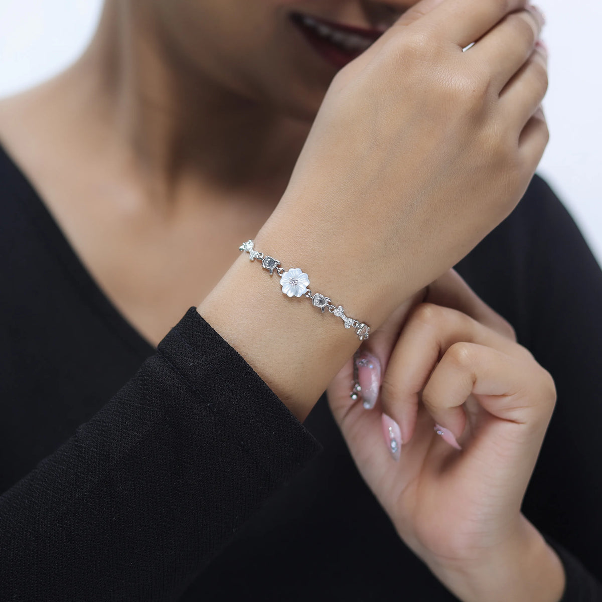 925 Silver Floral Grace Bracelet - 925 sterling silver bracelet by Tassya Silver
