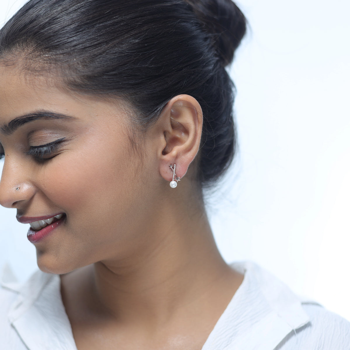 925 Silver Rose Gold Shooting Star Pearl Studs - 925 sterling silver earrings by Tassya Silver