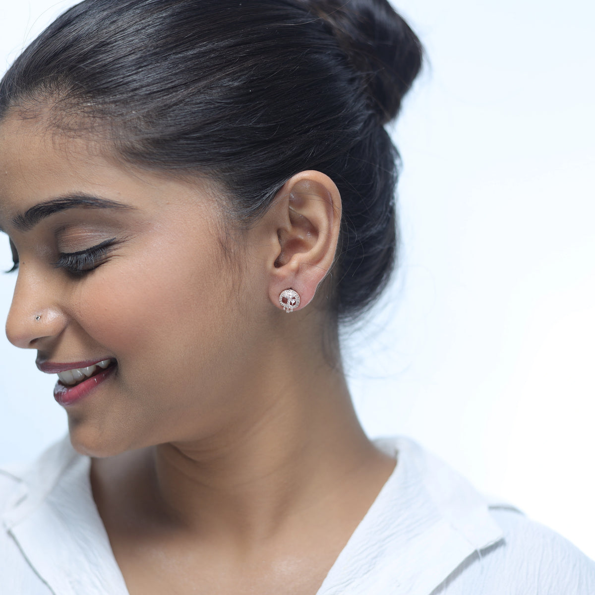 925 Silver Rose Drip Skull Studs - 925 sterling silver earrings by Tassya Silver