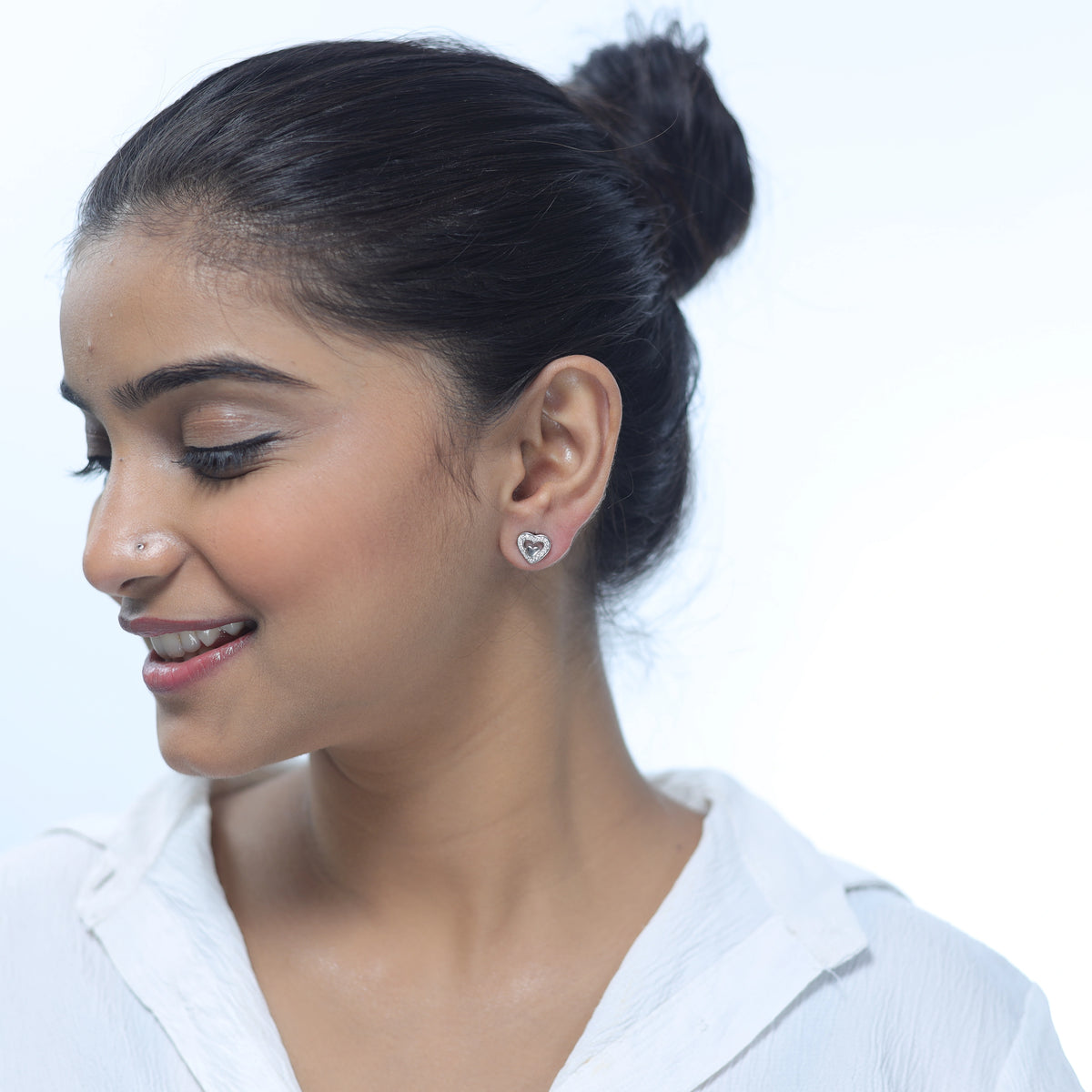 925 Silver Crystal Heartbeat Studs - 925 sterling silver earrings by Tassya Silver