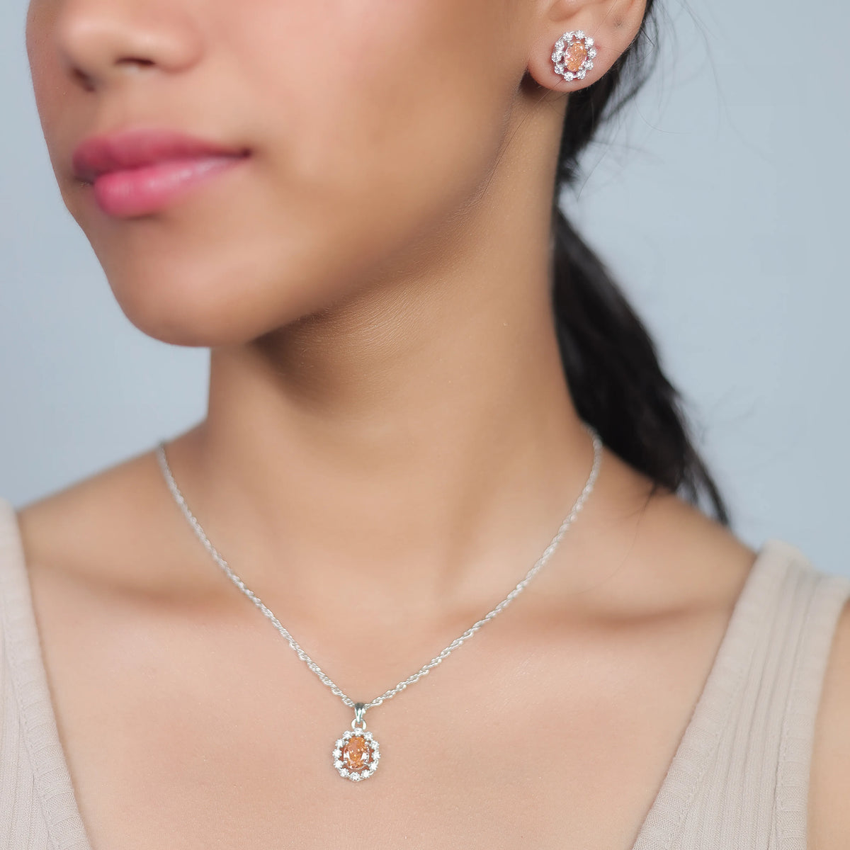 925 Silver Peach Halo Luxe Set - 925 sterling silver jewellery set by Tassya Silver