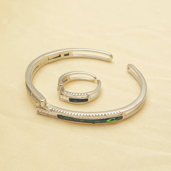 925 Silver Ocean Gleam Kada Ring Set