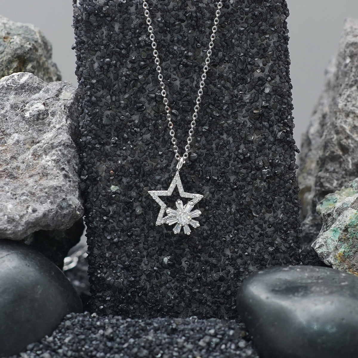 925 Silver Starry Sparkle Chain Pendant - 925 sterling silver pendant by Tassya Silver