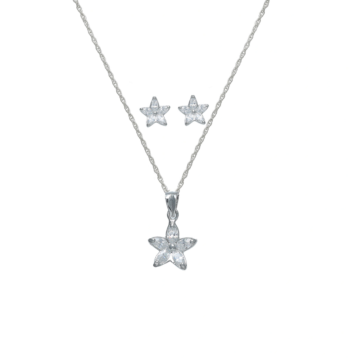 925 Silver Petal Star Chain Pendant Studs - 925 sterling silver earrings by Tassya Silver