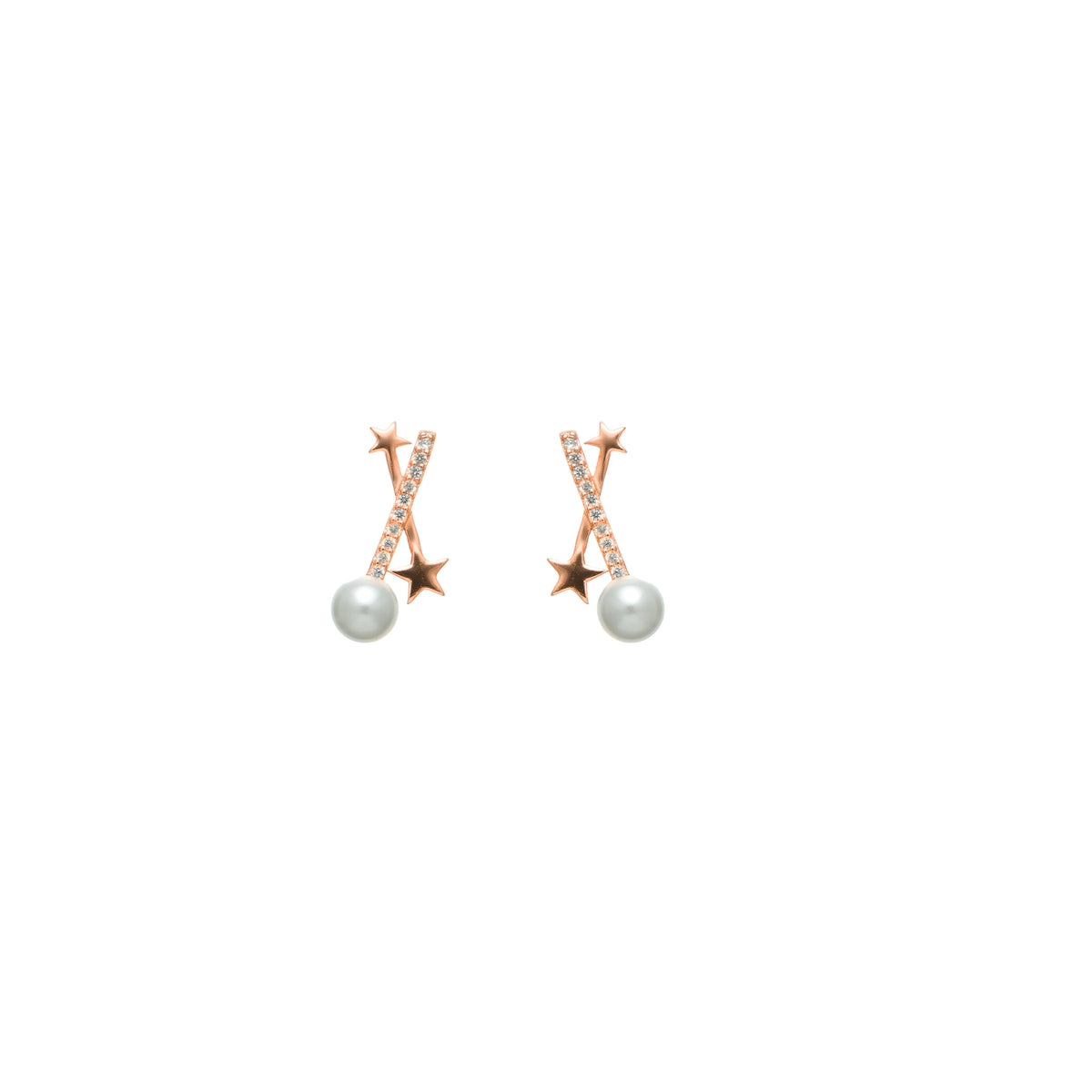 925 Silver Rose Gold Shooting Star Pearl Studs - 925 sterling silver earrings by Tassya Silver