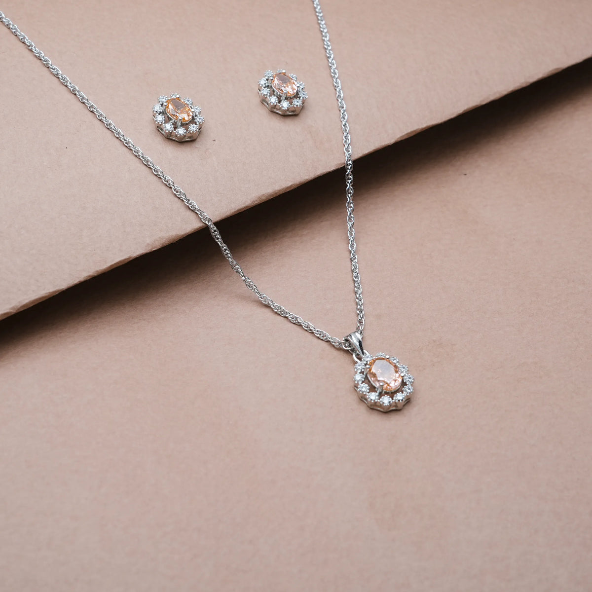 925 Silver Peach Halo Luxe Set - 925 sterling silver jewellery set by Tassya Silver