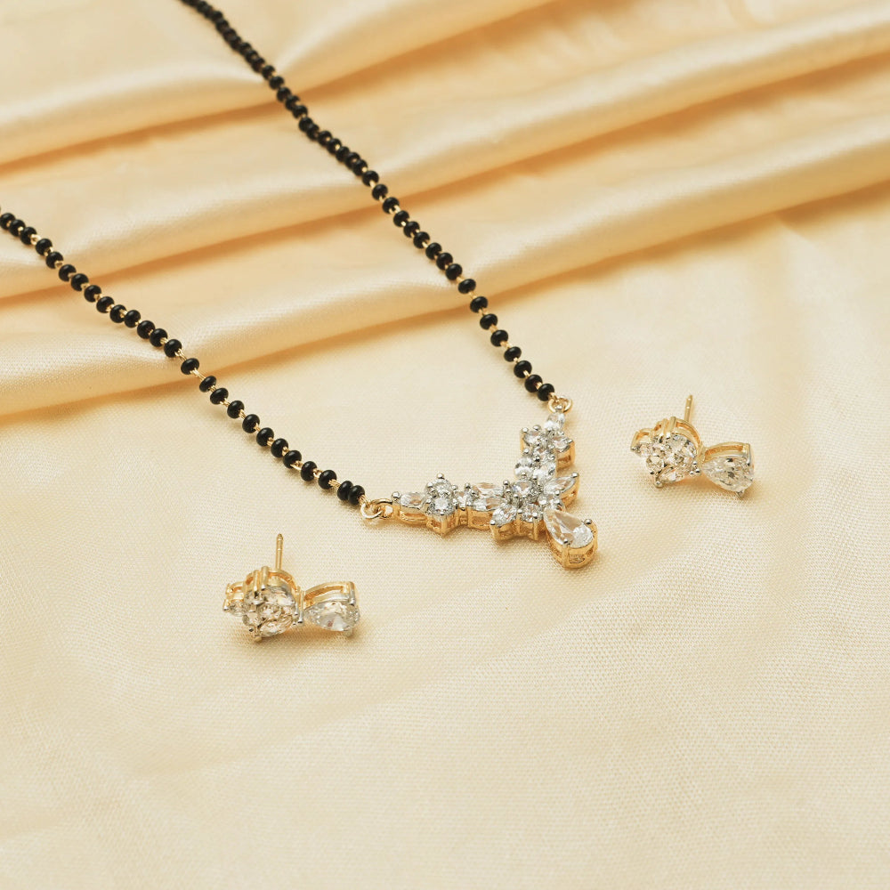 925 Silver Gold Crystal Harmony Mangalsutra Set - 925 sterling silver mangalsutra by Tassya Silver