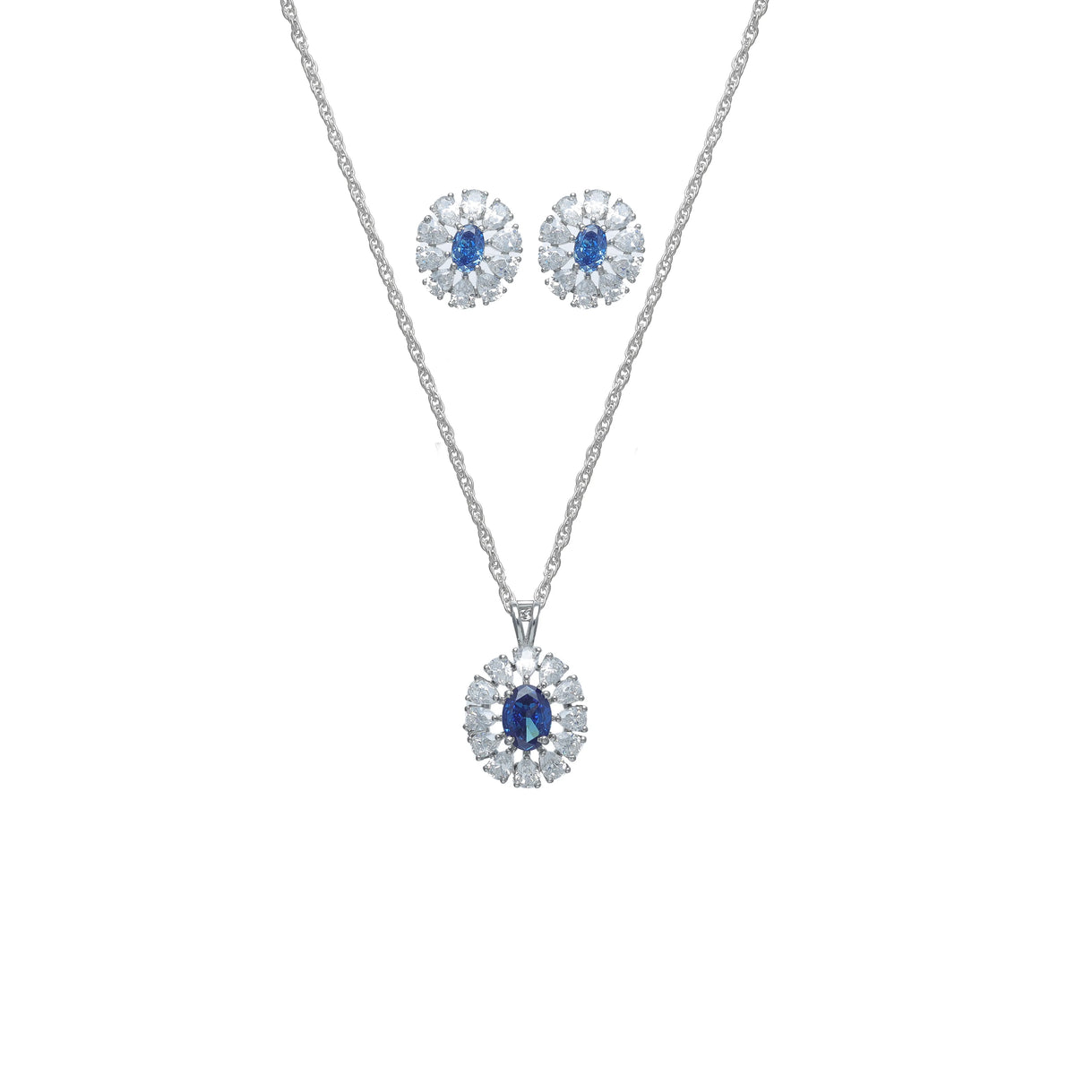 925 Silver Sapphire Bloom Radiance Earring Set