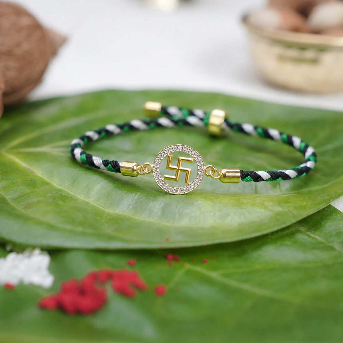 925 Gold Silver Swastik Saubhagya Rakhi