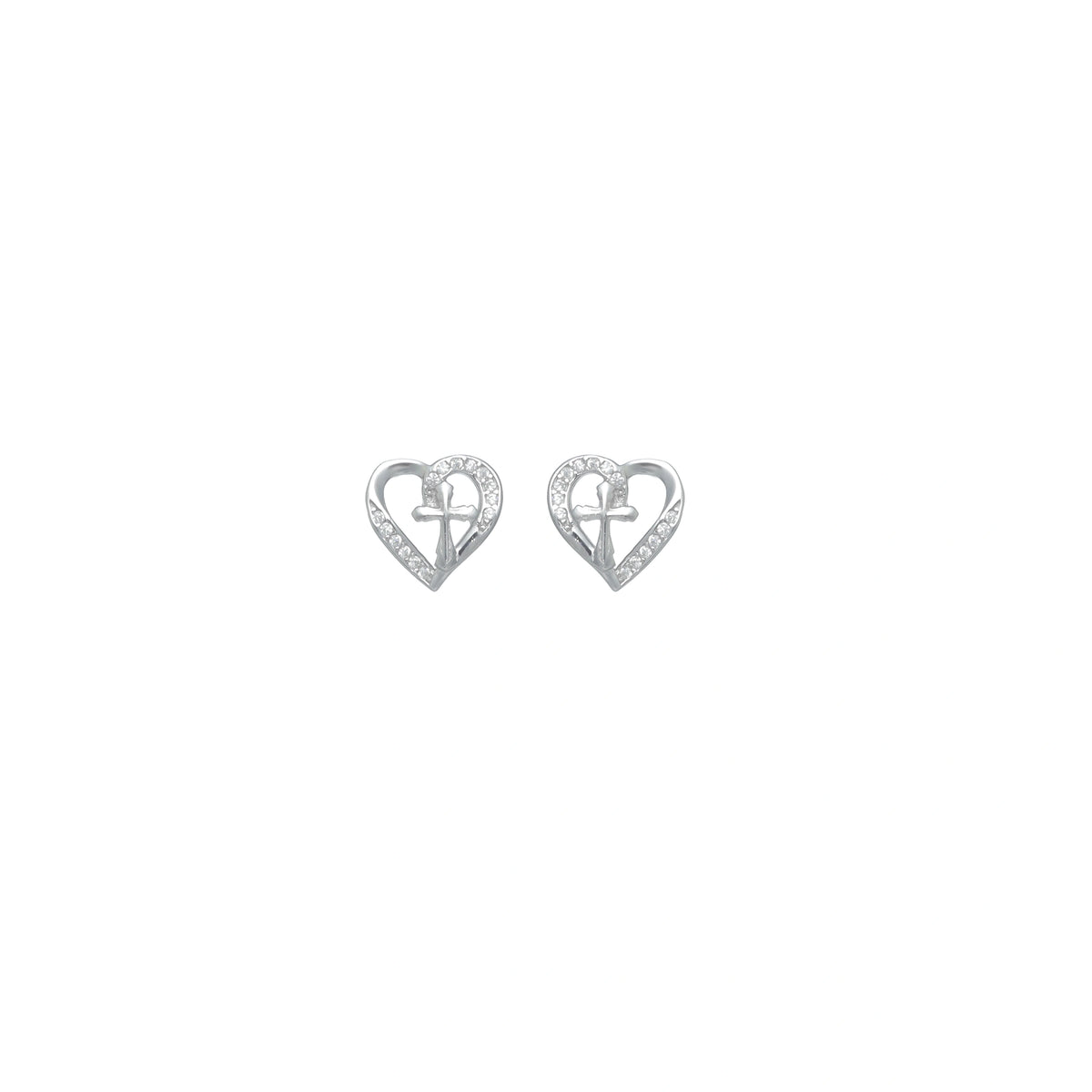 925 Silver Crystal Cross Heart - 925 sterling silver earrings by Tassya Silver