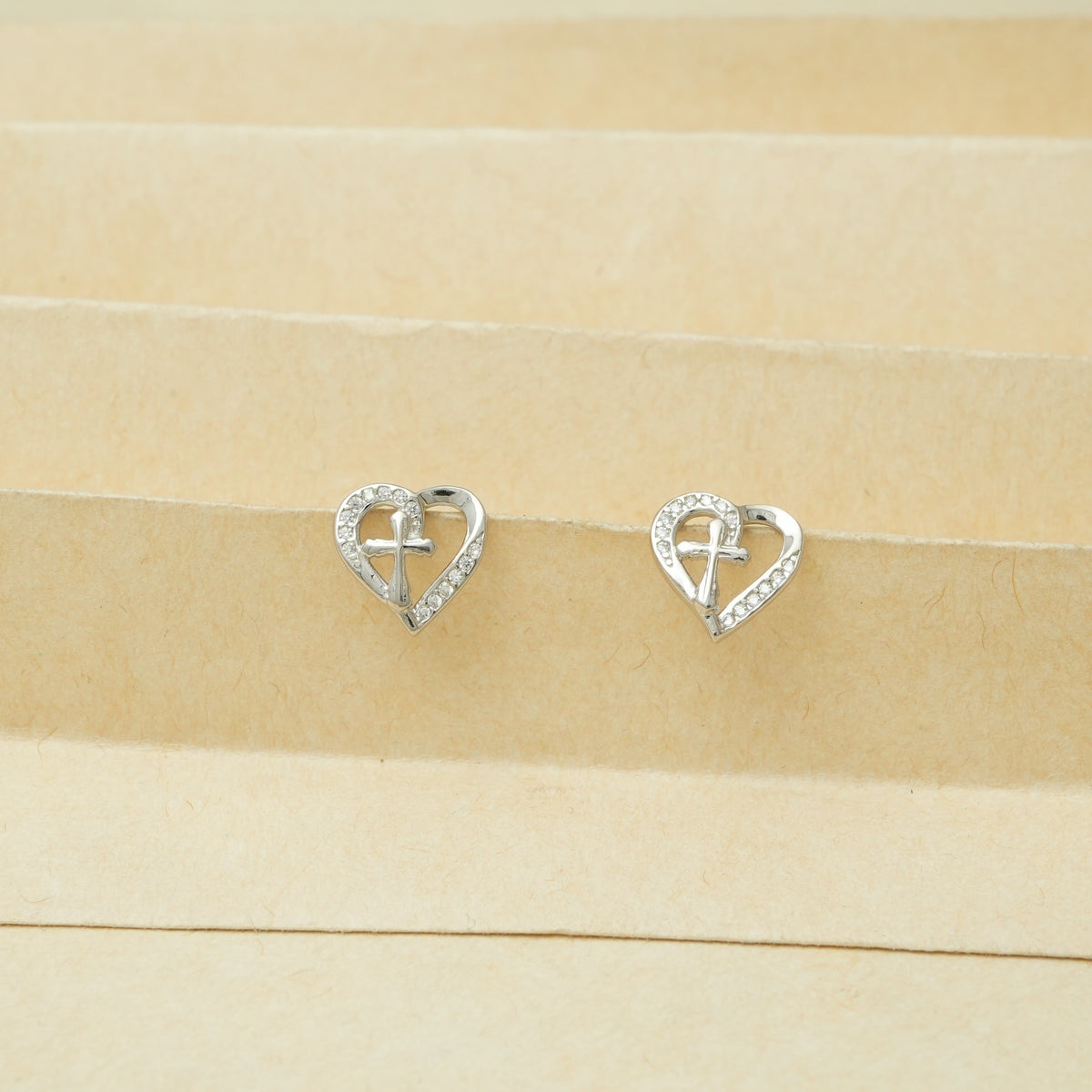 925 Silver Crystal Cross Heart - 925 sterling silver earrings by Tassya Silver