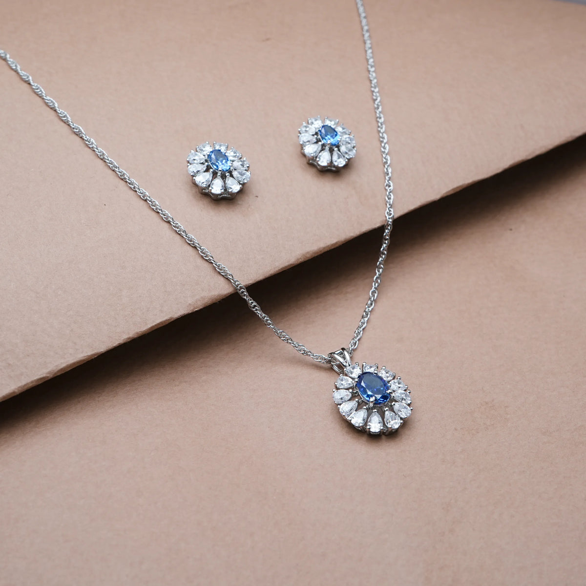 925 Silver Sapphire Bloom Radiance Earring Set - 925 sterling silver earrings by Tassya Silver