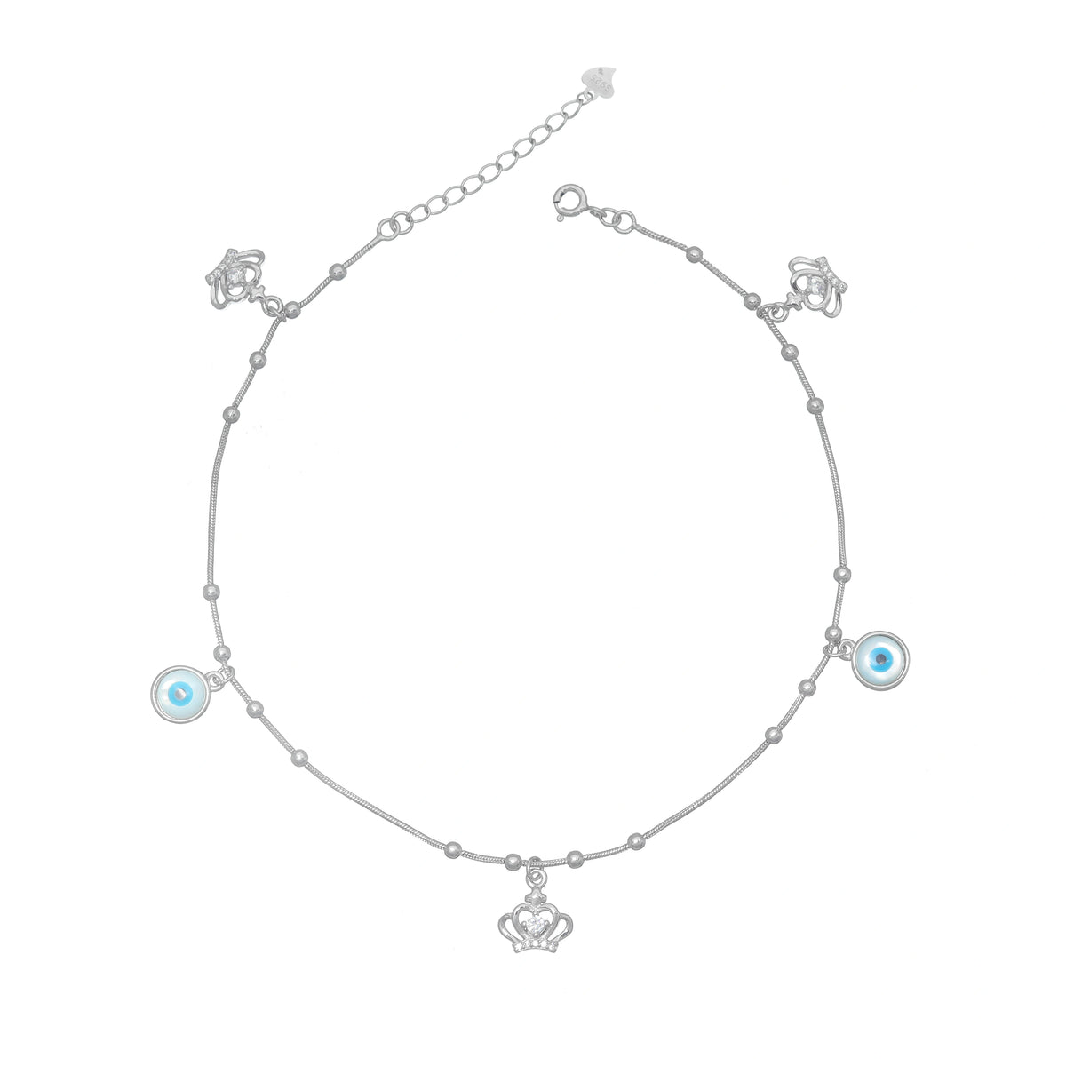925 Silver Royal Evil Eye Crown Anklet - 925 sterling silver anklet by Tassya Silver