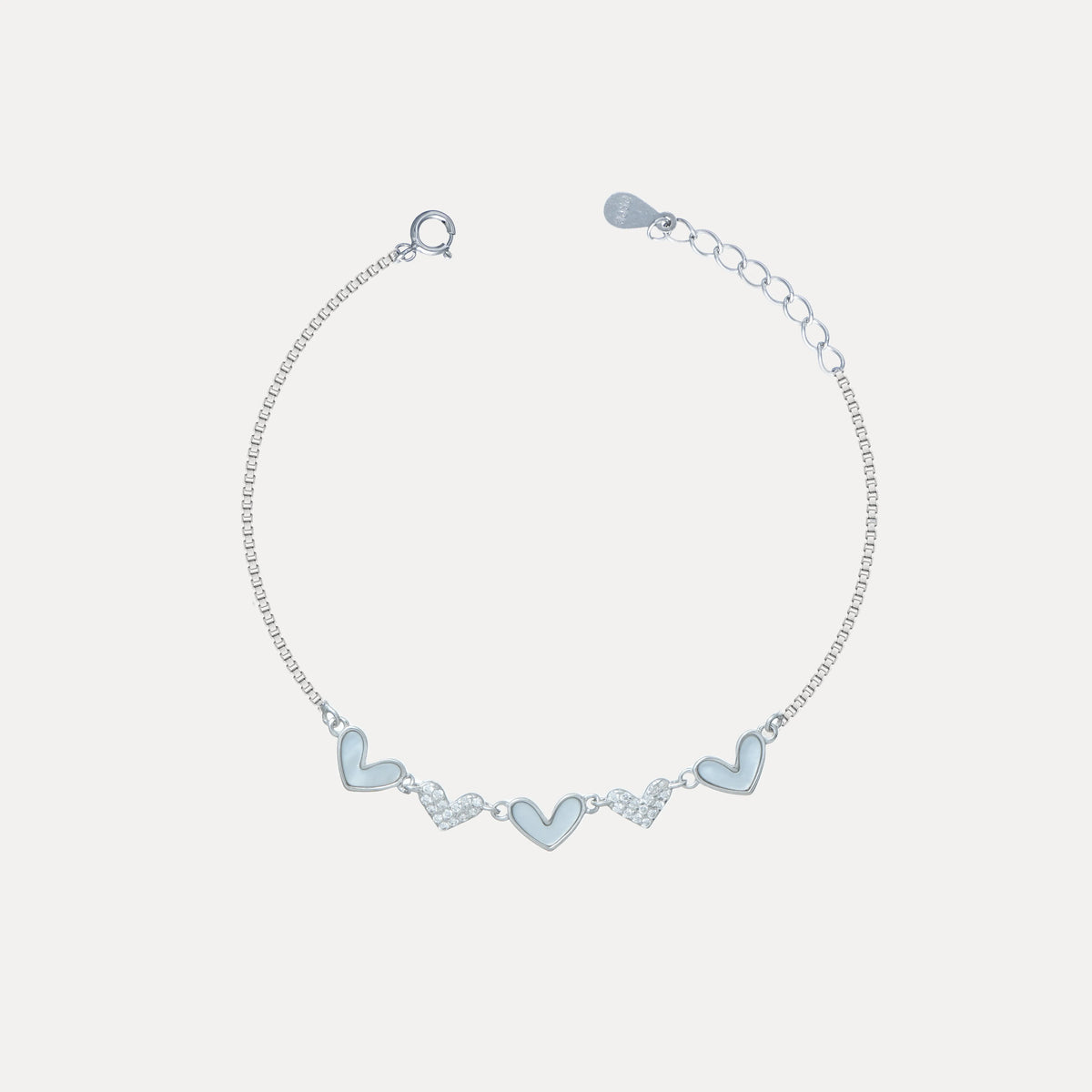 925 Silver Zigzag Heart Link Bracelet - 925 sterling silver bracelet by Tassya Silver