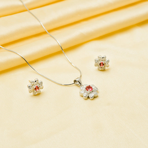 925 Silver Pink Floral Chain Pendant