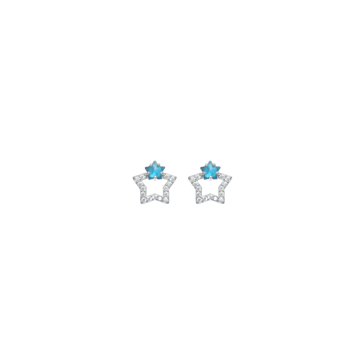 925 Silver Aquamarine Star Studs for Baby