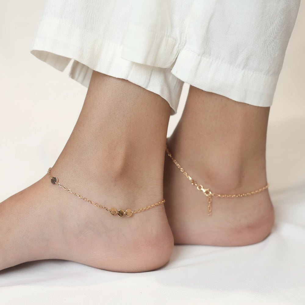 925 Silver Golden Coin Drop Anklet - 925 sterling silver anklet by Tassya Silver