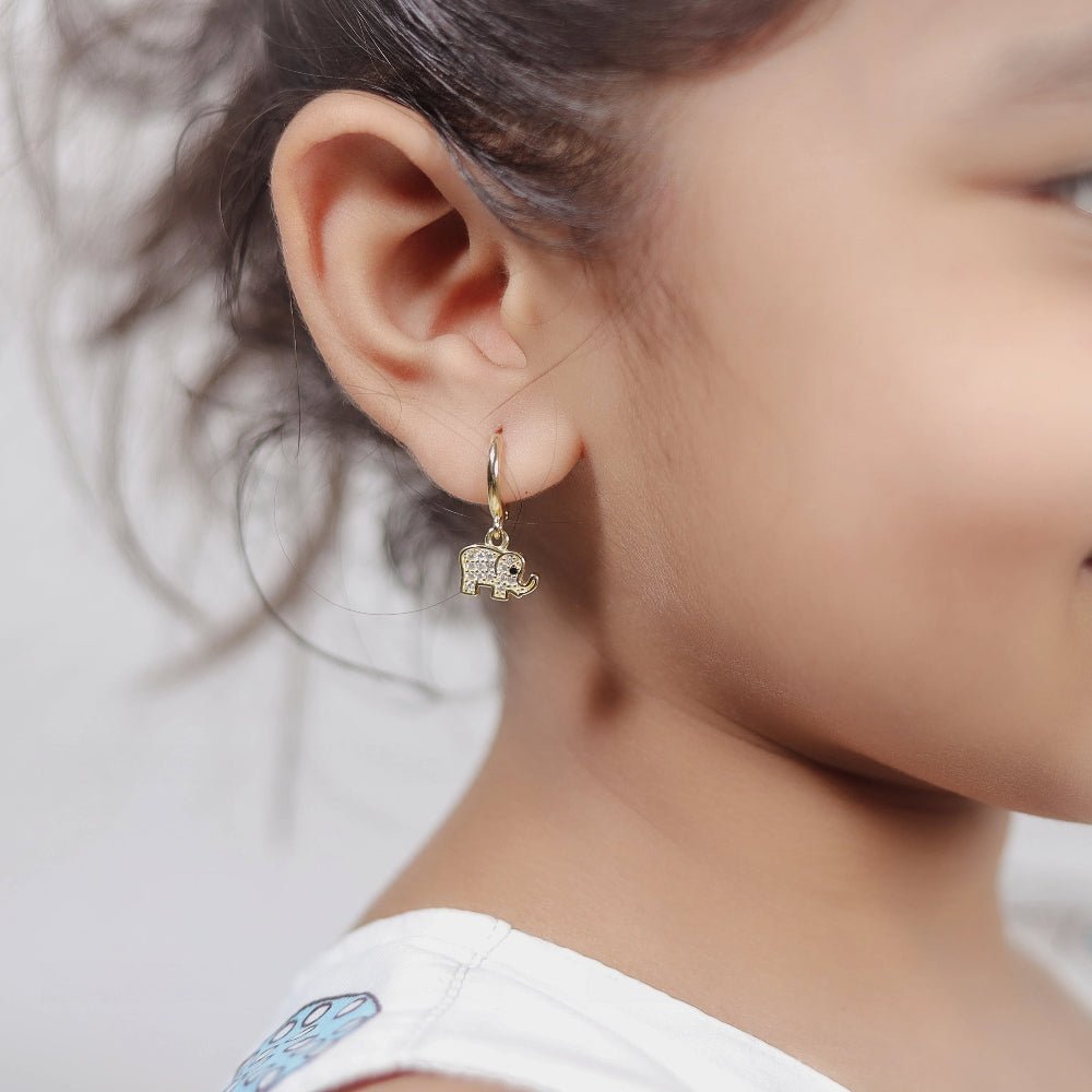 925 Silver Gold Lucky Elephant Baby Hoops - 925 sterling silver earrings by Tassya Silver