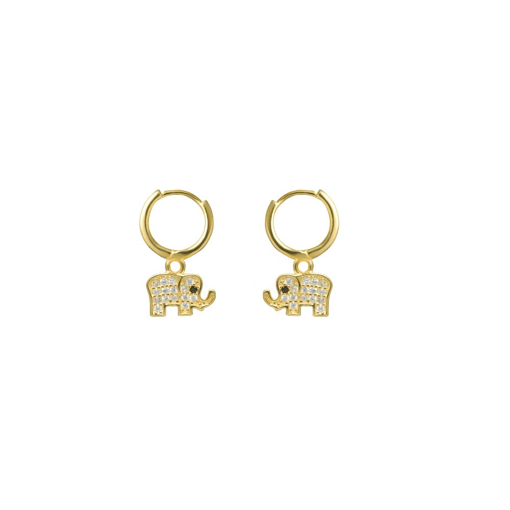 925 Silver Gold Lucky Elephant Baby Hoops - 925 sterling silver earrings by Tassya Silver