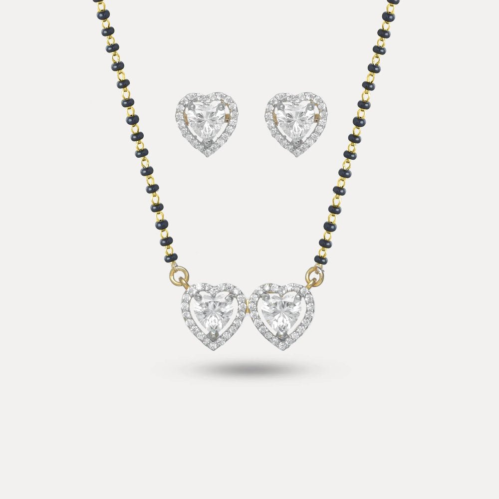 925 Silver Gold Twin Heart Mangalsutra Set - 925 sterling silver mangalsutra by Tassya Silver