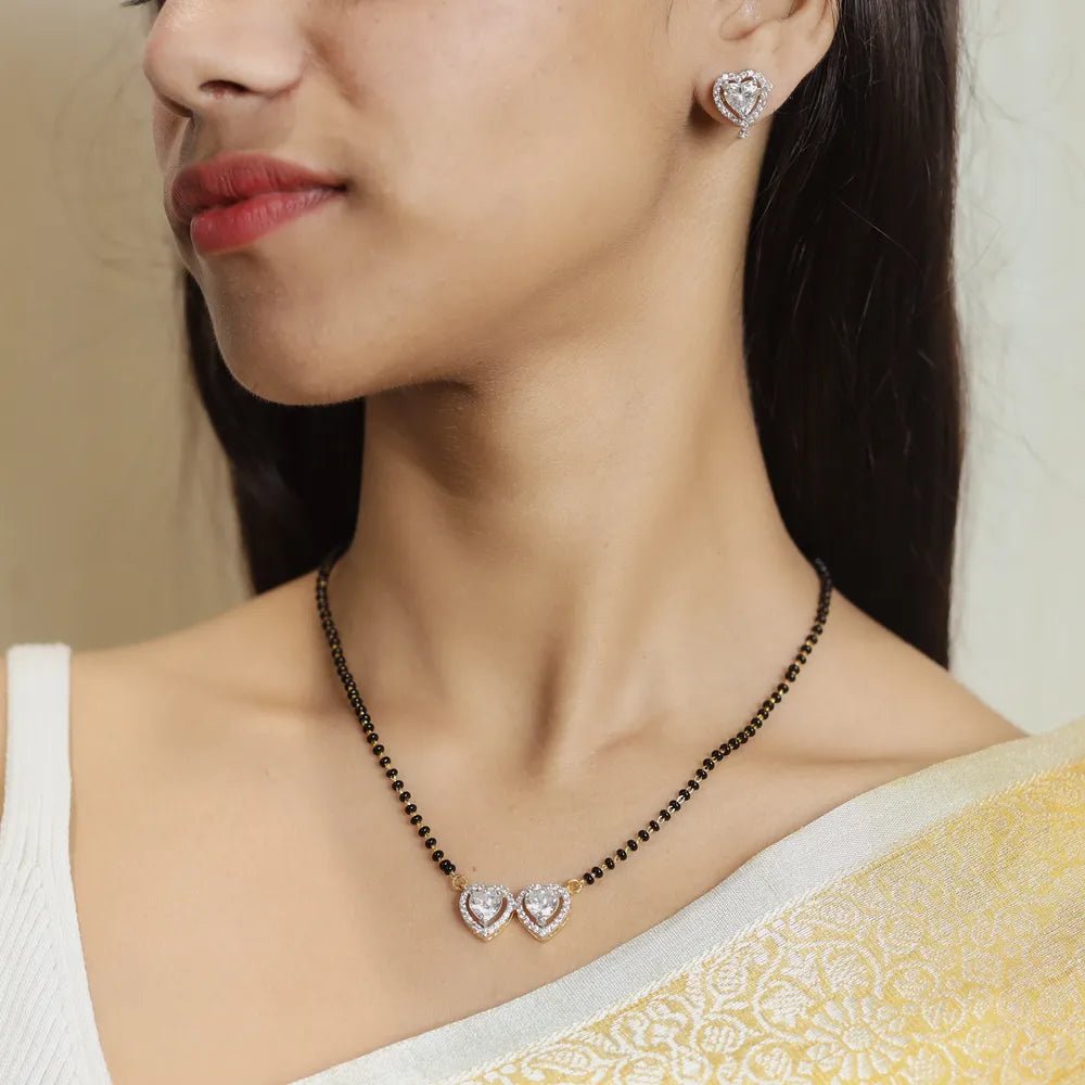 925 Silver Gold Twin Heart Mangalsutra Set - 925 sterling silver mangalsutra by Tassya Silver