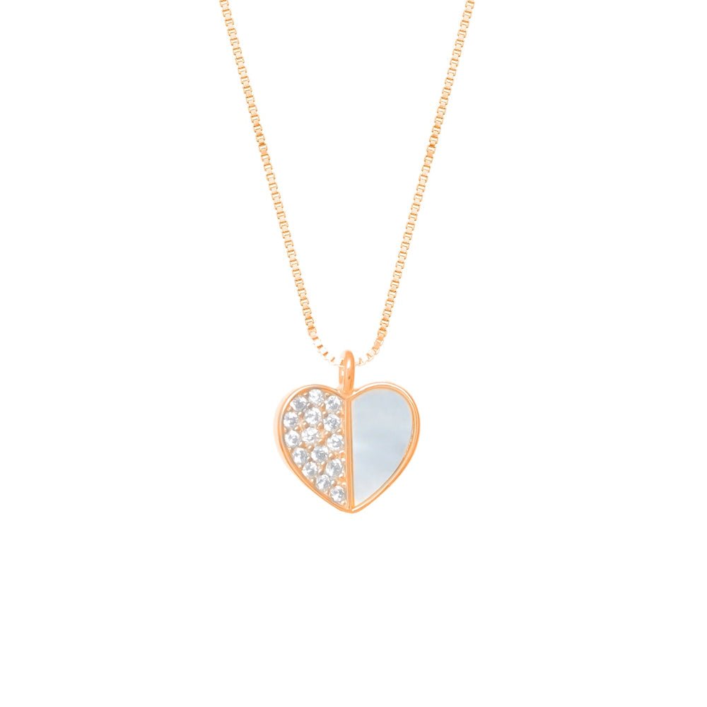925 Silver Rose Gold Half-Glow Heart Pendant - 925 sterling silver pendant by Tassya Silver