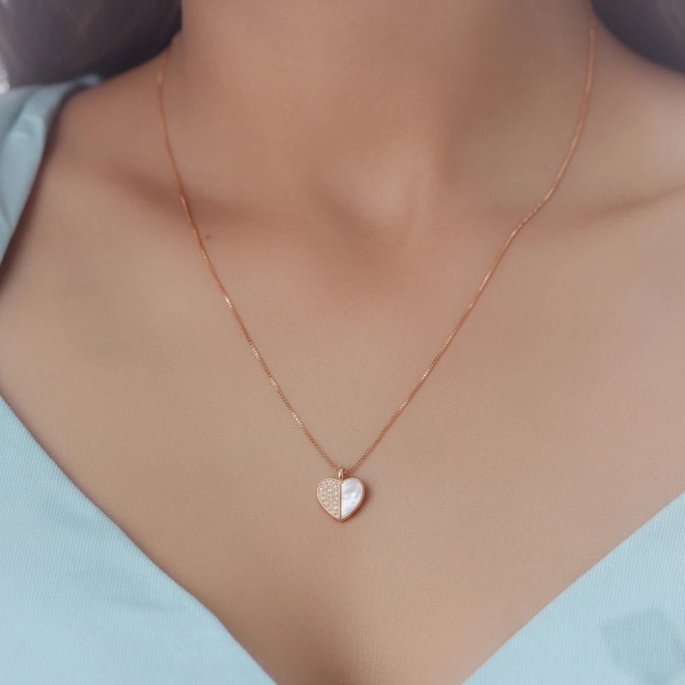 925 Silver Rose Gold Half-Glow Heart Pendant - 925 sterling silver pendant by Tassya Silver