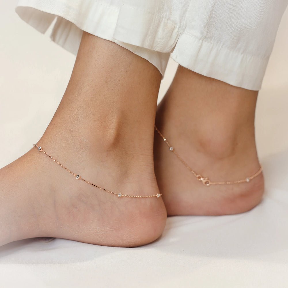 925 Silver Rosegold Beaded Anklet - 925 sterling silver anklet by Tassya Silver